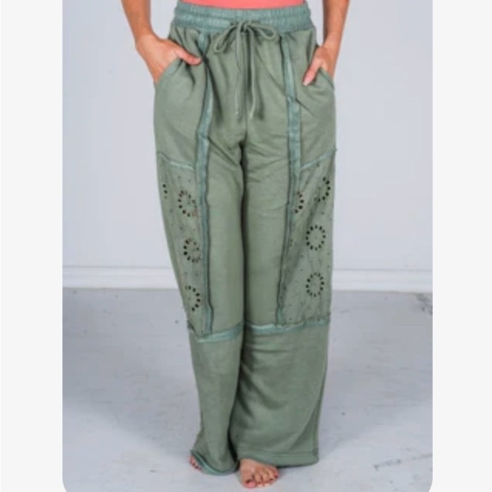 Green Women's Sweat set with Eyelet Detailing
